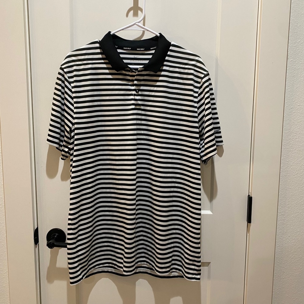 Nike Golf Dri-FIT Mens Striped Polo Shirt Black White 891853-011 L